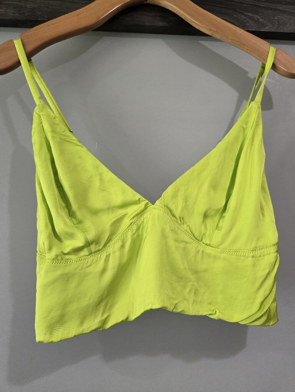 Aerie Neon Green Satin Smocked Bralette Crop Top Medium